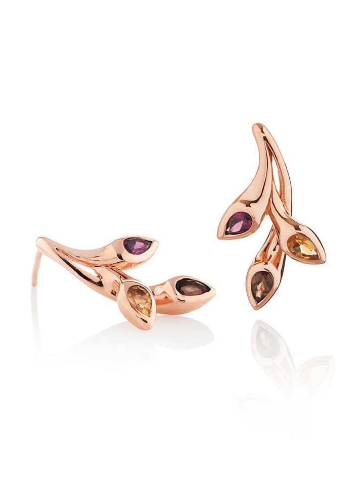 Kazo Rose Gold Earrings With Smoky Quartz, Citrine for wholesale by Manja