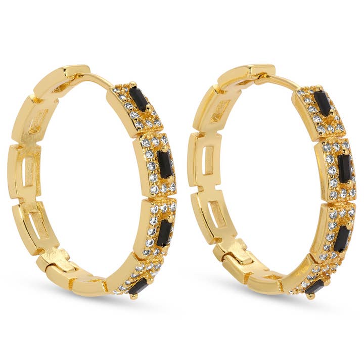 Splendid Iris - Wholesale Huggie Earrings - Baguette Accented Rectangle Pave Large Huggies