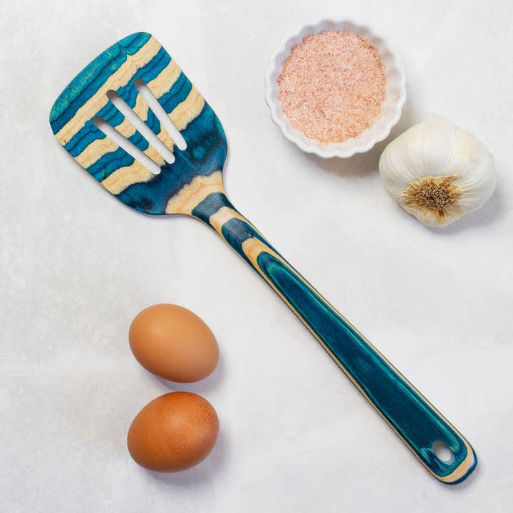 Baltique® Mykonos Colorful Wooden Slotted Spatula, 12.5" for wholesale by Totally Bamboo