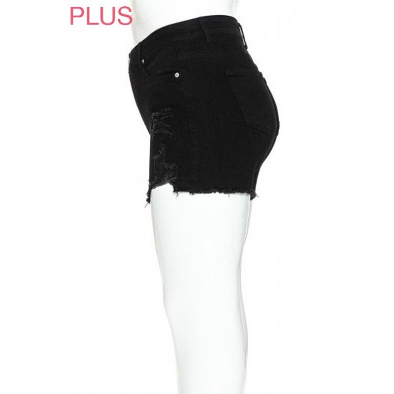 Paperdoll - Wholesale Shorts - Women's - PLUS MID RISE DESTRUCTED DENIM SHORTS10