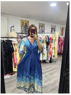 Elicia Tie Detail Maxi Dress Blue for wholesale by Girl In Mind