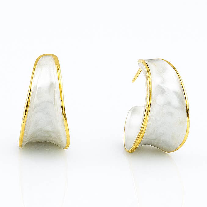 Gold Plated Hoop Earrings with White Enamel, 2 cm for wholesale by Sedy Jewelry
