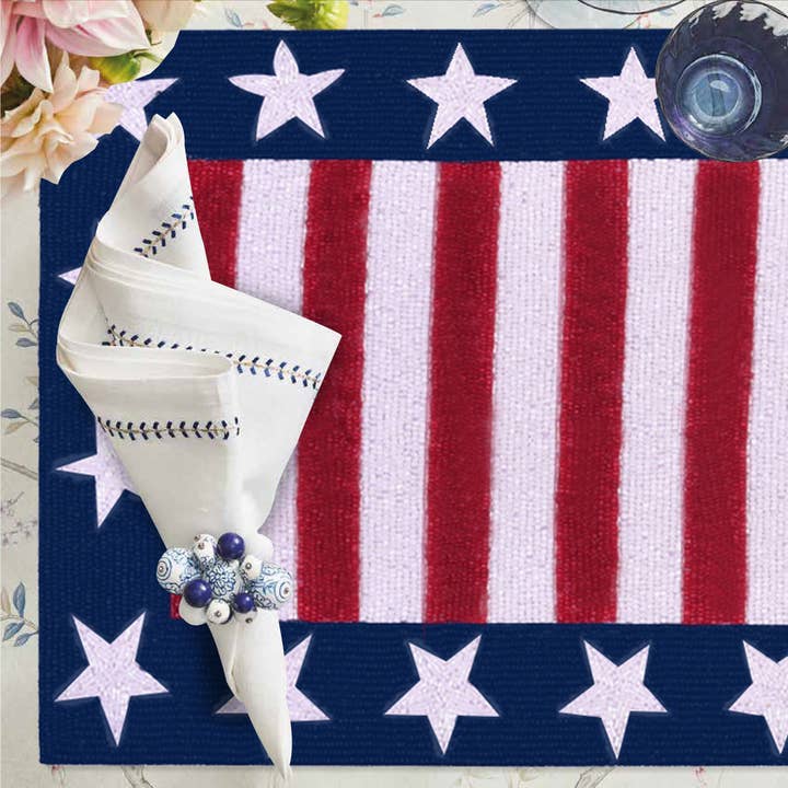 USA Flag Beaded Table Runner for Dining Kitchen Decor Taz for wholesale by Decozen