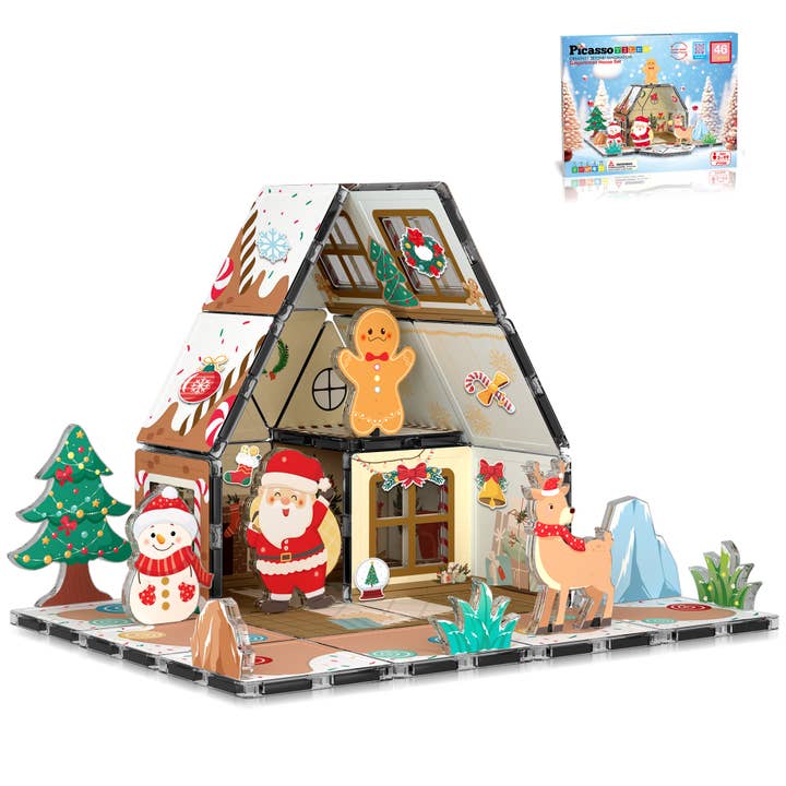 PicassoTiles - Wholesale Building Set - Kids - PicassoTiles Gingerbread House Magnetic Tiles - 46 Pieces