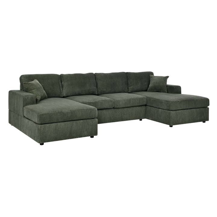 39F Inc. - Wholesale Sofa - 3-Piece Green Corduroy Double-Chaise Sectional Sofa1
