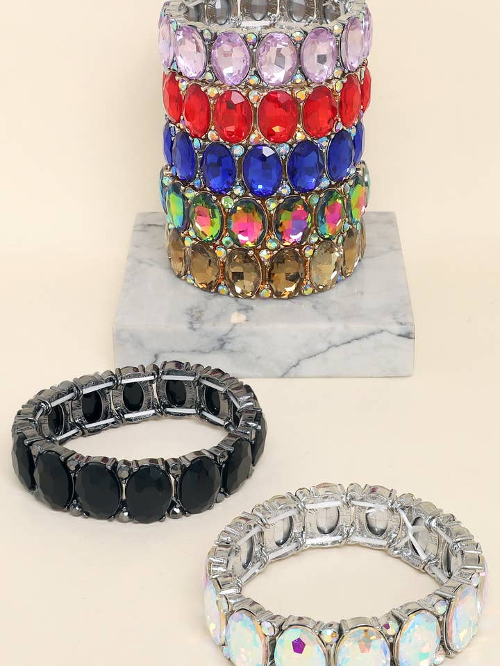 Crystal Gemstone Oval Cut Cluster Bracelet for wholesale by SP Sophia Collection