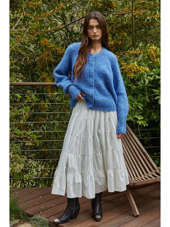 Cobalt Blue W2294 | Knit Polyester Nylon Sweater Crew Neck Cardigan for wholesale on Faire