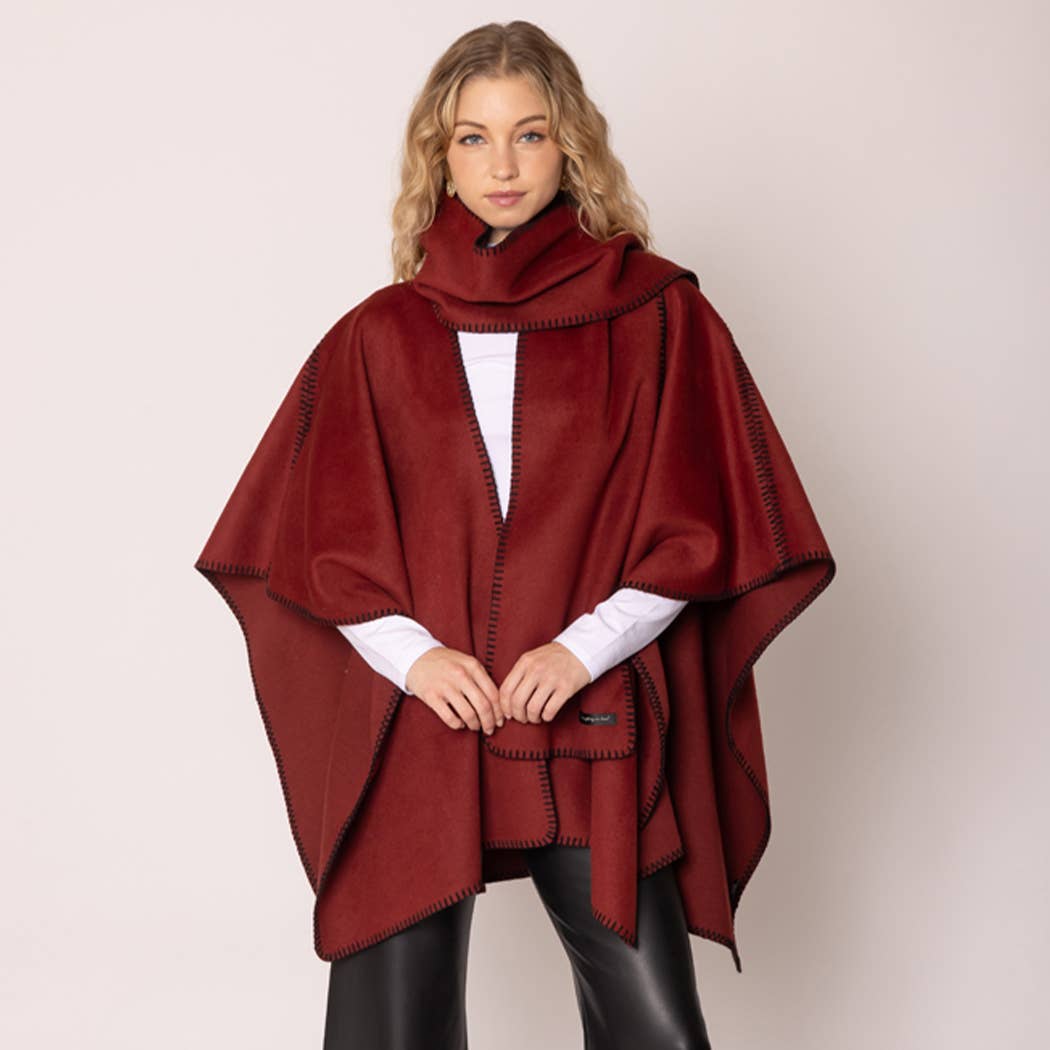 Fashion City - Wholesale Poncho - Women's - Stitched Edge Scarf Ruana Wrap Poncho1