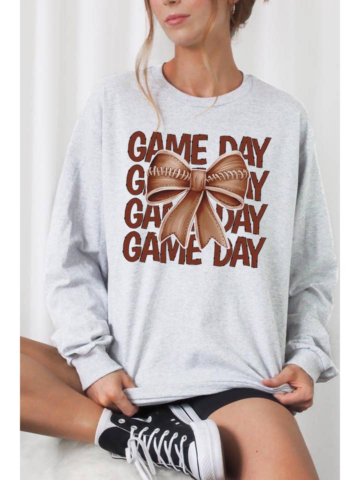 COLORBEAR - Vente T-shirt à imprimés – unisexe - T-shirt à manches longues avec motif Game Day Football Bow0