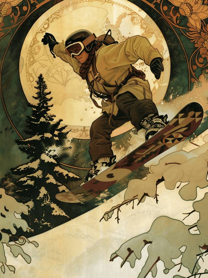 Snowboardeur vintage — Impression murale 8 x 10 pouces — Mowbi's Ski & Snowboard Collection pour la vente par Mowbi