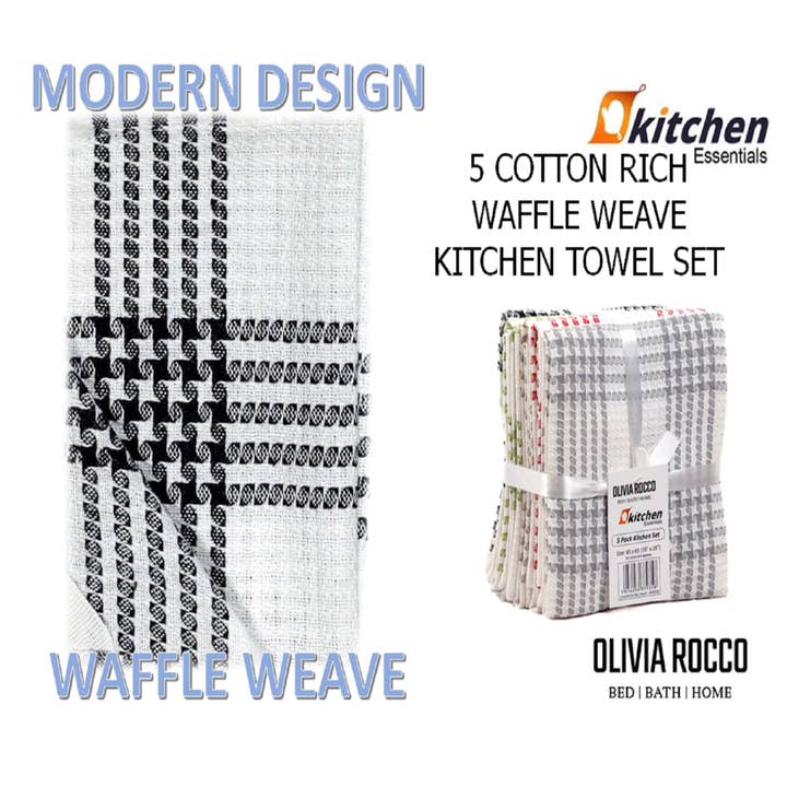 ASSORTED Pack of 5 Houndstooth Tea Towels for wholesale on Faire5