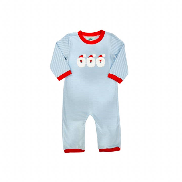 Hazel Blue Blue Stripe with Santa Applique Romper for wholesale by Hazel Blue Wholesale