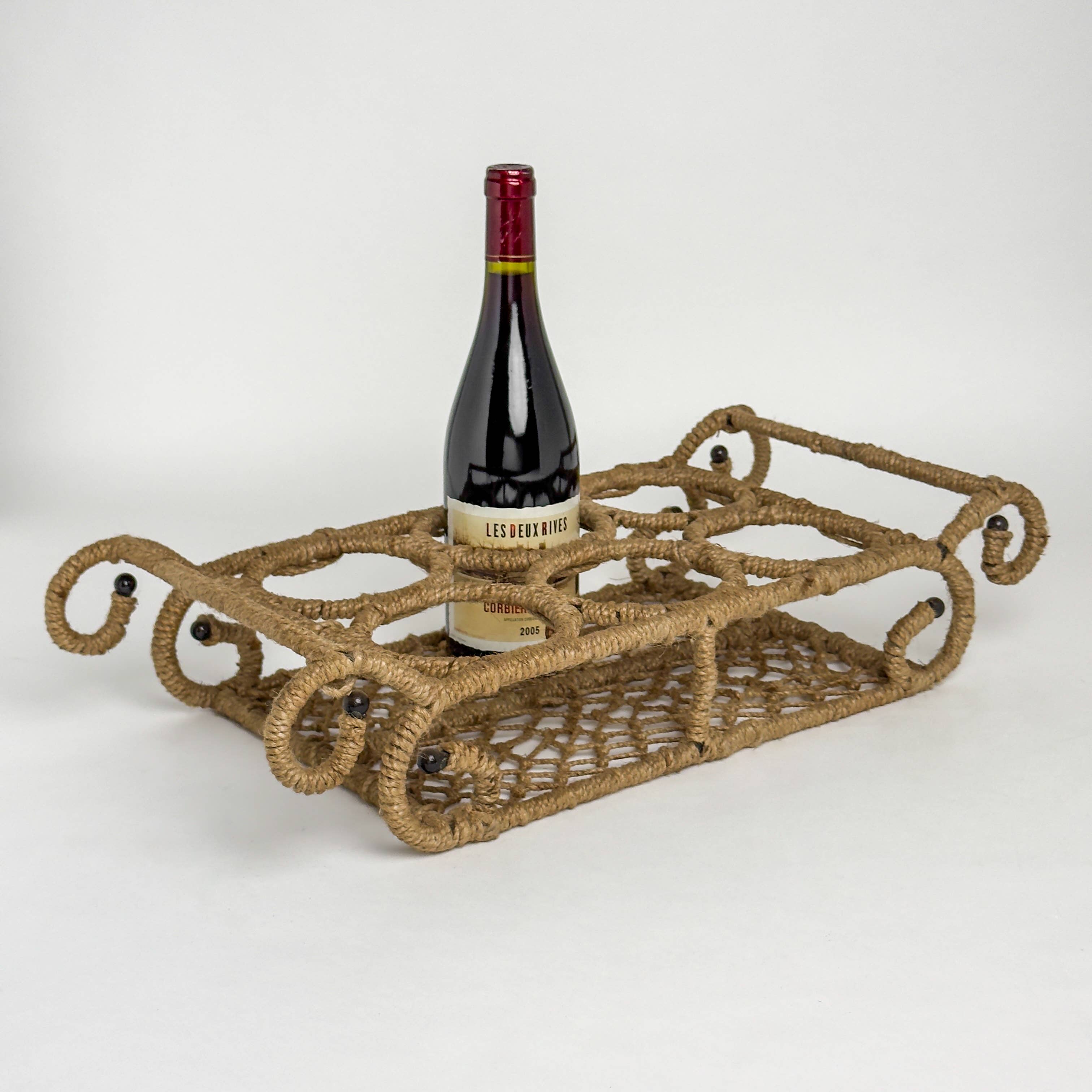 India Handicrafts Inc - Wholesale Decorative Tabletop Object - Iron Jute 6-Bottle Stand, 34