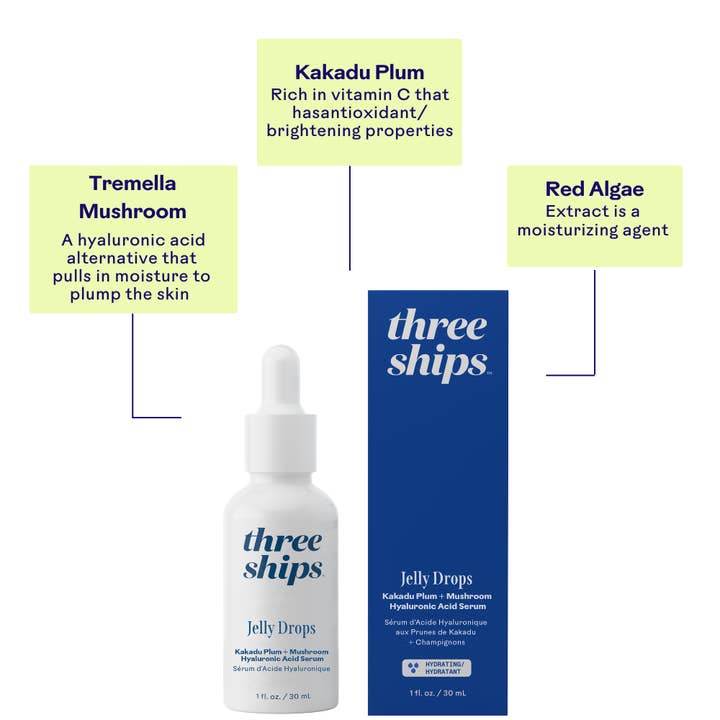 Three Ships (No Duties | Ships from US/CA | USMCA Compliant) - Wholesale Facial Serum/Concentrate - Jelly Drops Kakadu Plum + Mushroom Hyaluronic Acid Serum6
