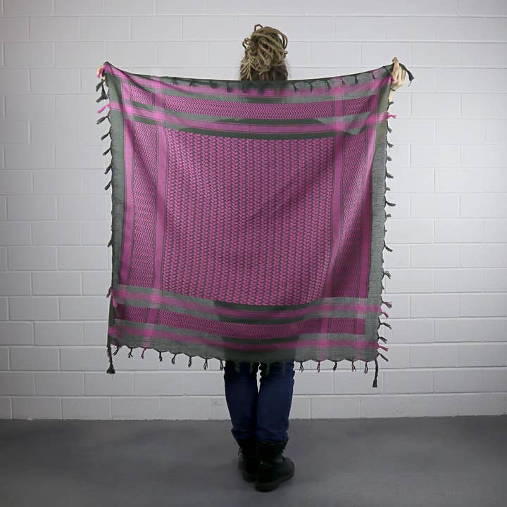 Tribal Trade GmbH - Wholesale Scarf - Unisex - Palituch green-khaki pink Kufiya PLO scarf9