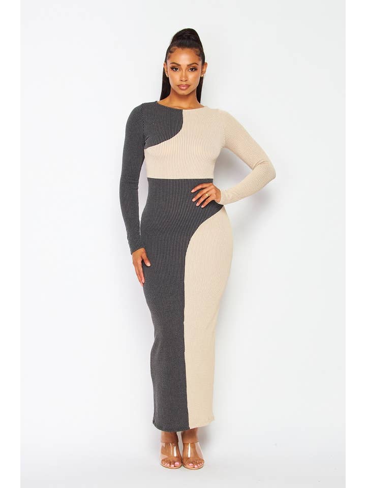 Boswell - Wholesale Dress - Women's - COLOR BLOCK MAXI DRESS1