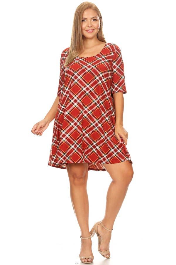 VIBE Apparel Co – wholesale Klänning - Dam – Plus rutig borstad sväng klänning1