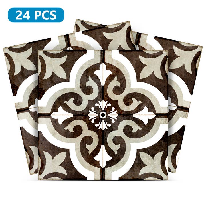 Zwart-wit patroon rustiek oud vintage ontwerp vloer geschikte tegelstickers Model - R87 voor wholesale door Mi Alma LLC