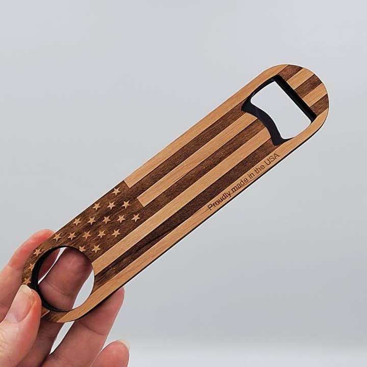 Hand-made American Flag Wooden Bottle Opener for wholesale by Chromani