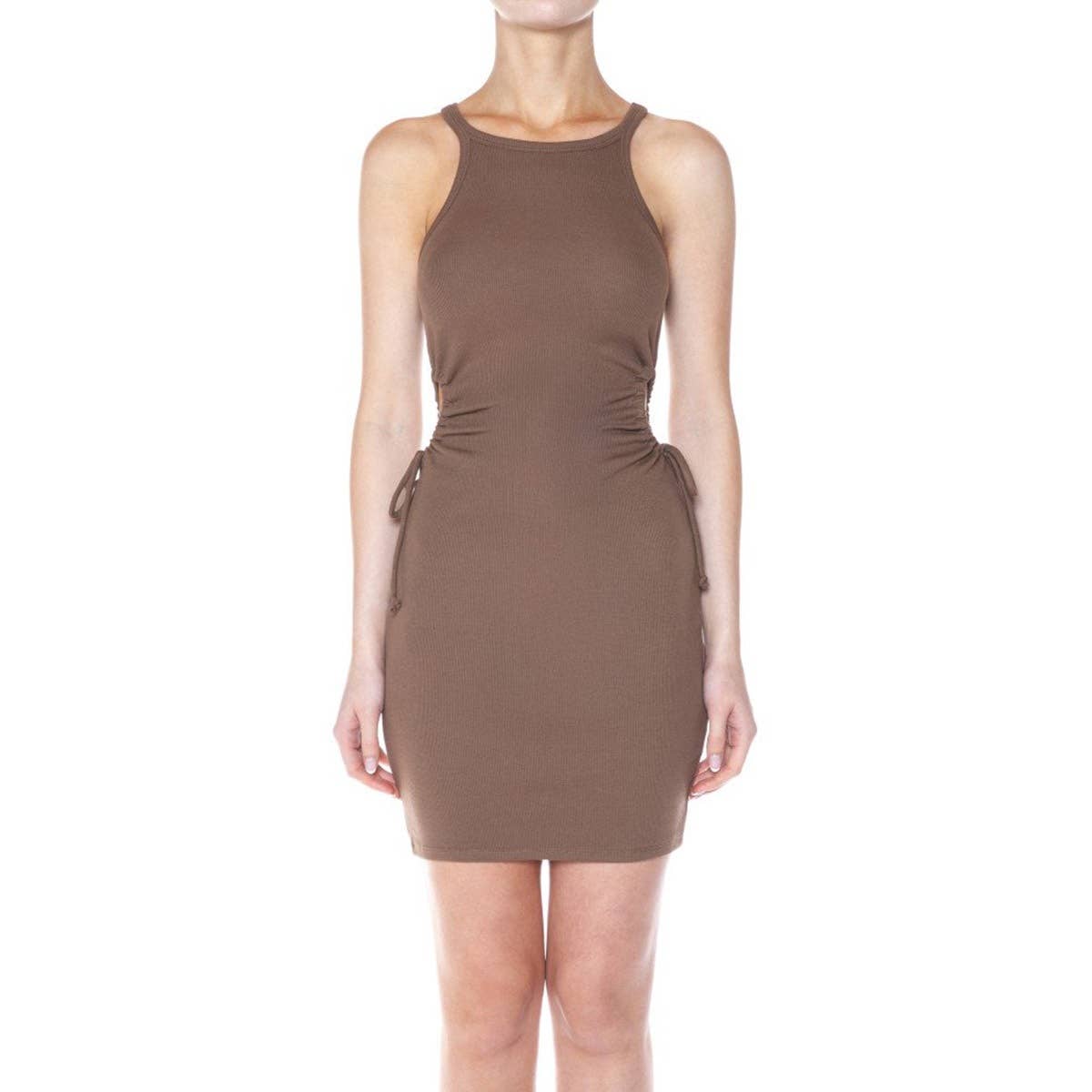 UP CLOTHING - Vente Robe – femme - ROBE MINI MOULE À MANCHES COURTES AVEC DÉCOUPE CÔTÉ ENCOLURE RONDE6