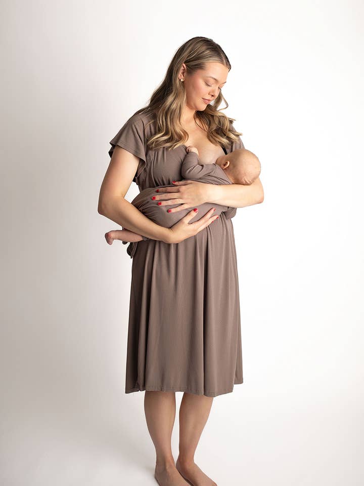 Three Little Tots - Wholesale Dress - Maternity - Cocoa Brown Maternity Mommy Labor & Delivery/ Nursing Gown 8