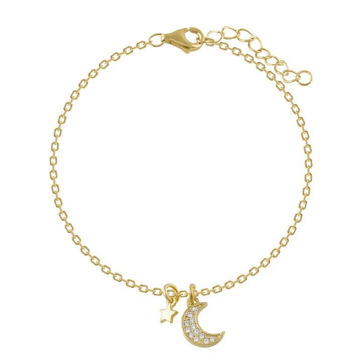 Gold-plated silver and zircon bracelet with moon for wholesale by Itemporality