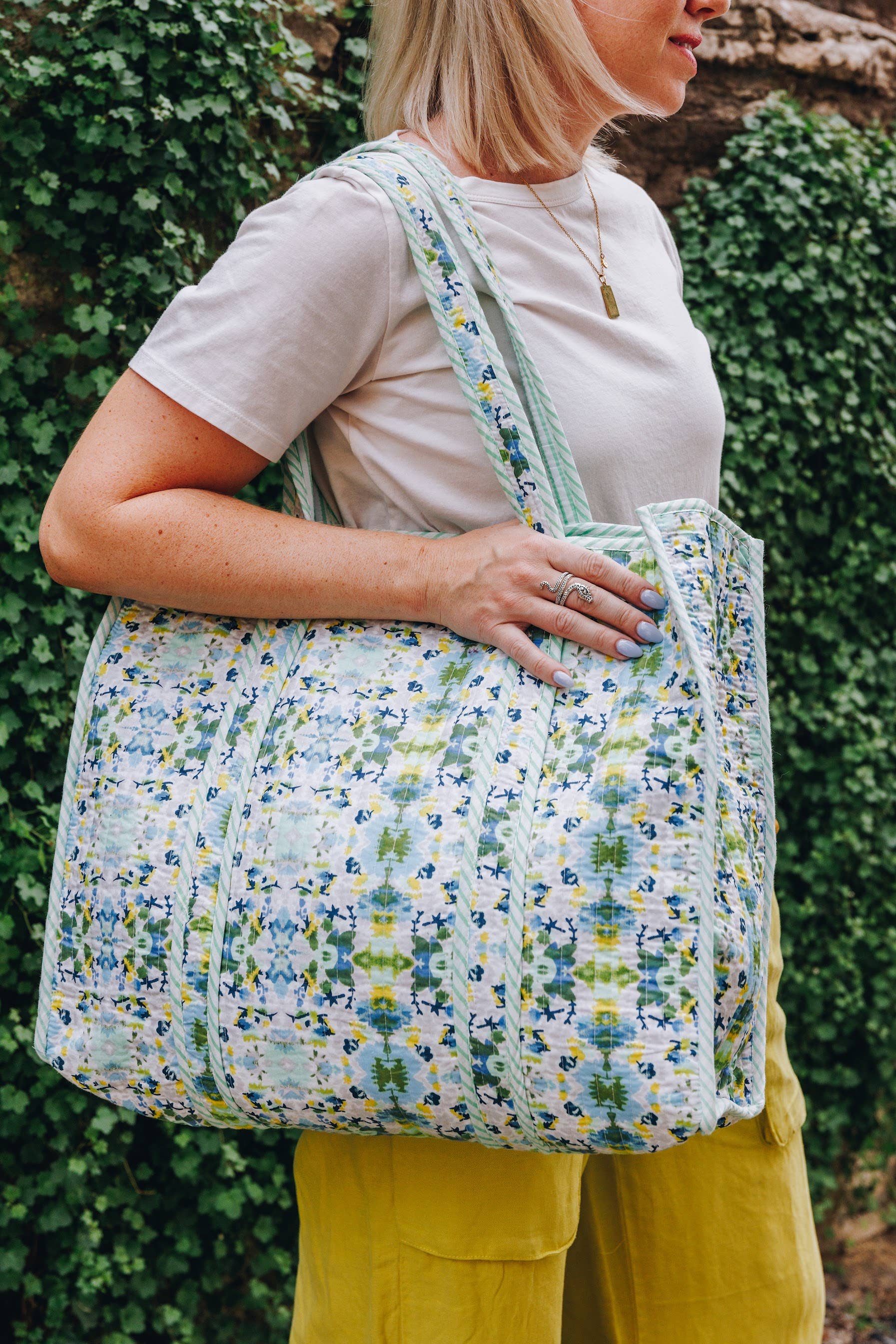 Folklore Couture - Wholesale Grocery/Shopping Bag - Large Tote Bags | Handmade Quilted Tote | Aqua Tie Dye5