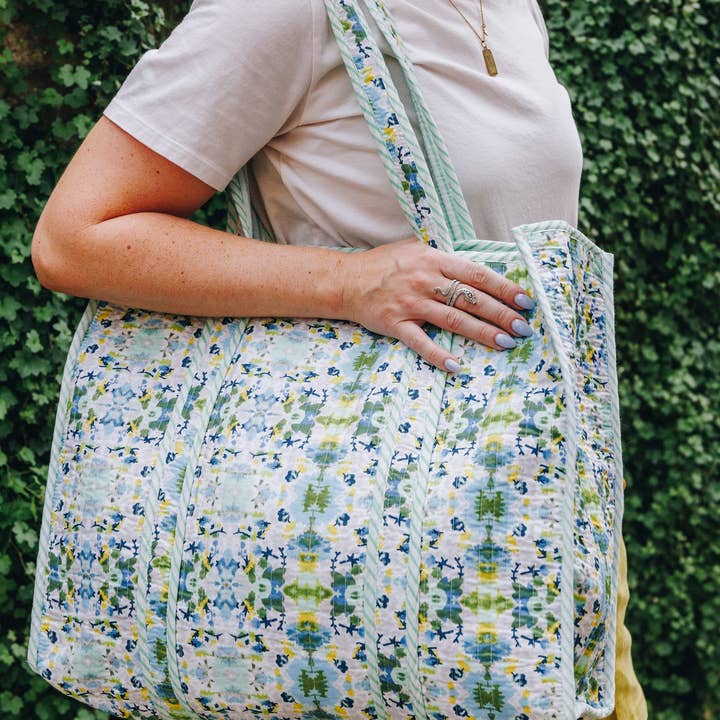 Folklore Couture - Wholesale Grocery/Shopping Bag - Large Tote Bags | Handmade Quilted Tote | Aqua Tie Dye5