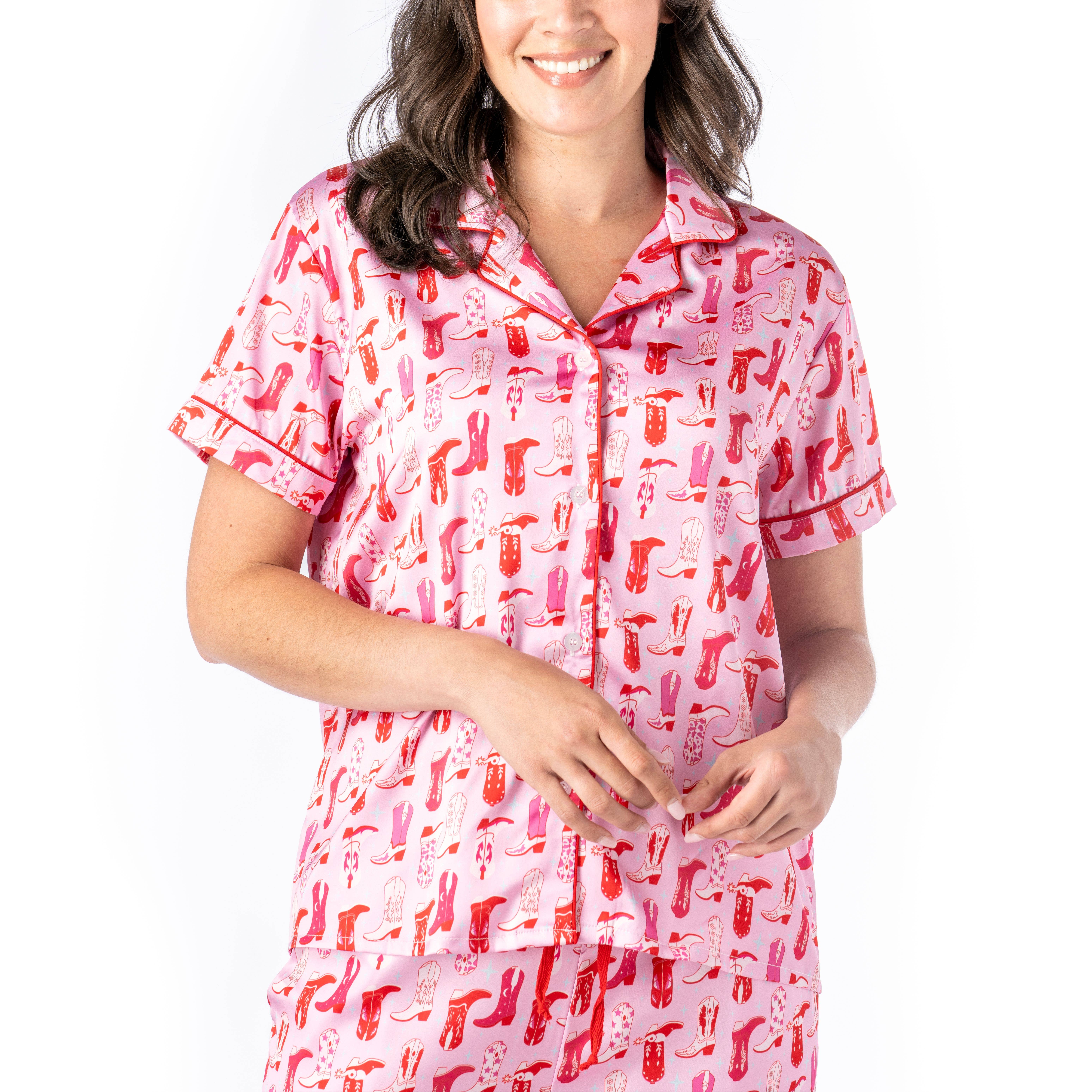 DM Merchandising - Wholesale Sleepwear Top - Women's - Hello Mello Boots & Bubbles Satin Pajama Top Open Stock3