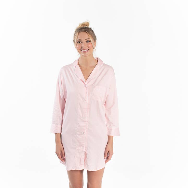 Bella Sleep + Spa - Wholesale Sleepwear Top - Women's - Button-Down Sleep Shirt - Pink with White Trim