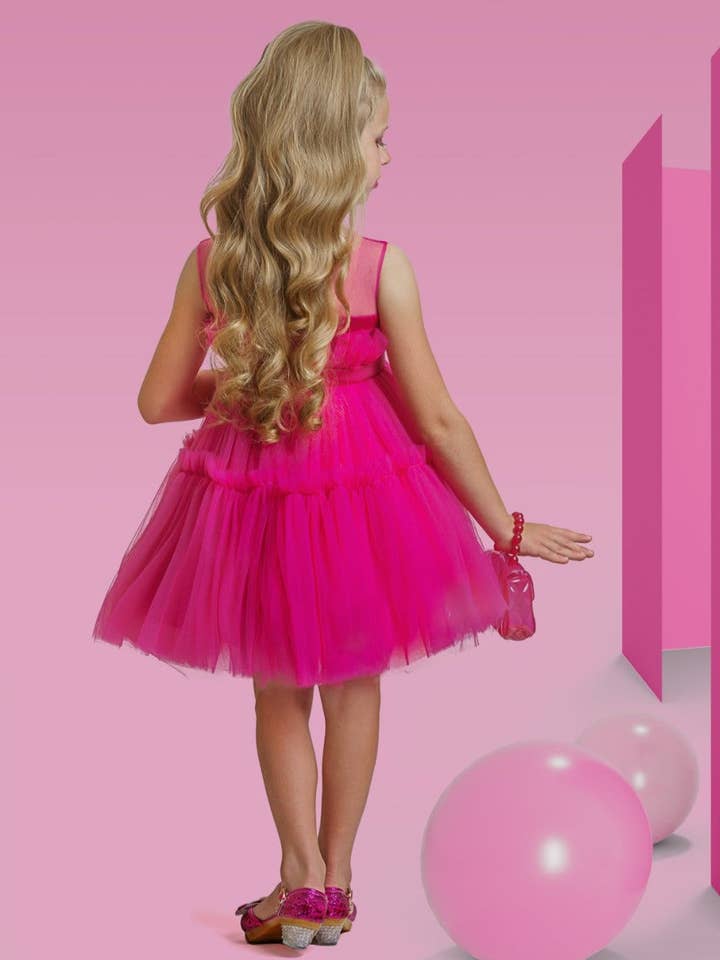 Hot Pink Girls Life-Size Barbiecore Girl Tulle Dress Costume for wholesale on Faire1