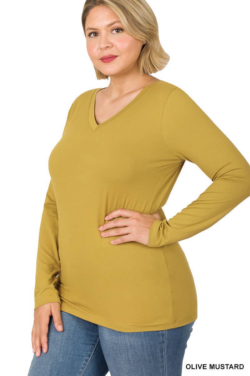 Vanilla Monkey - Wholesale Tunic - Women's - Plus Size Brushed Microfiber Long Sleeve V-neck Tee18