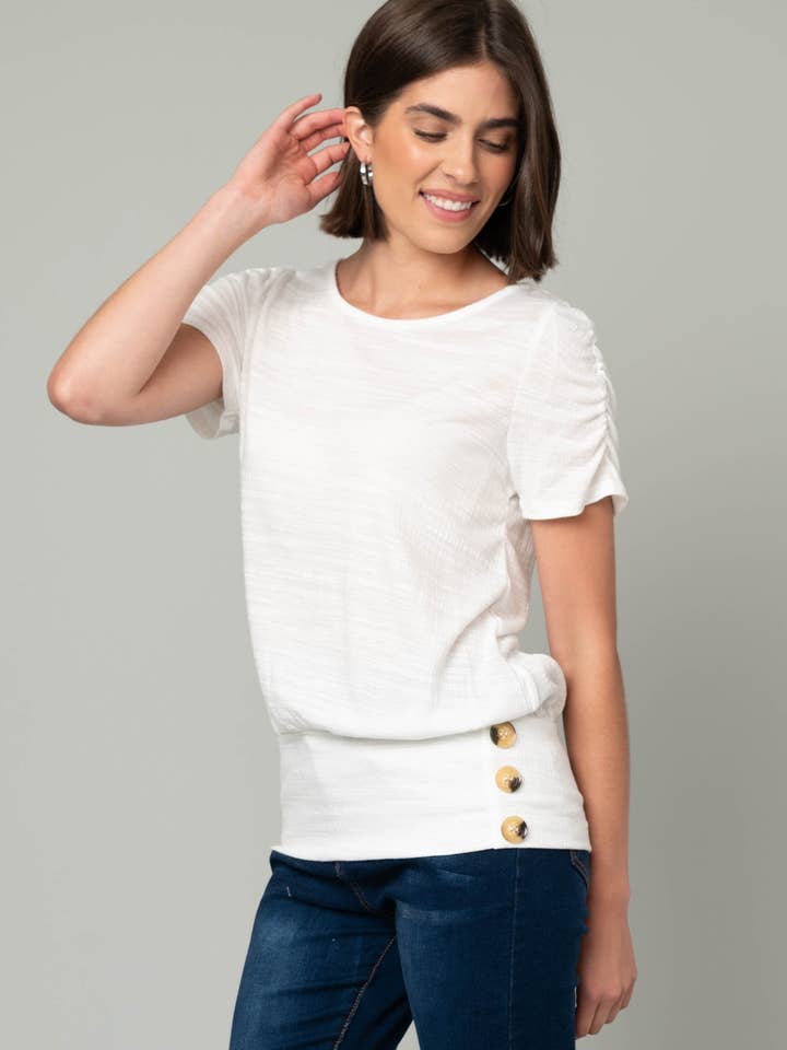 Scoop Neck Slub Top w/ Fitted Waist Detail
for wholesale by Pine Apparel