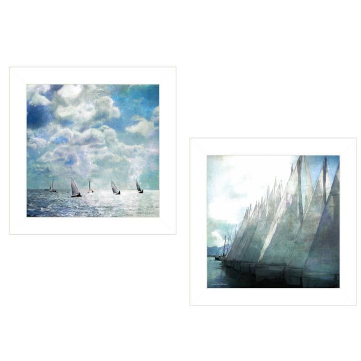 Vignette en 2 pièces « Sailboat Marina » de Bluebird Barn, blanche pour la vente par Trendy Decor 4U