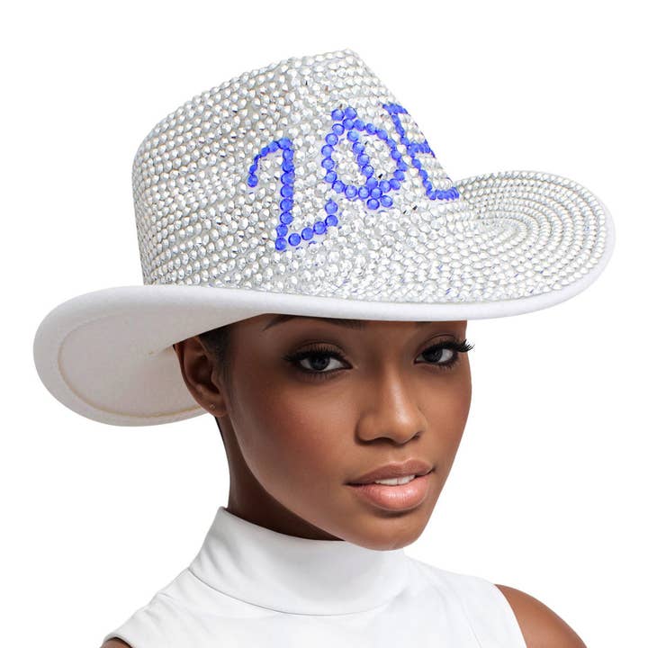 ZPB Sorority Silver Blue Rhinestone Fedora Hat for wholesale by PinktownUSA