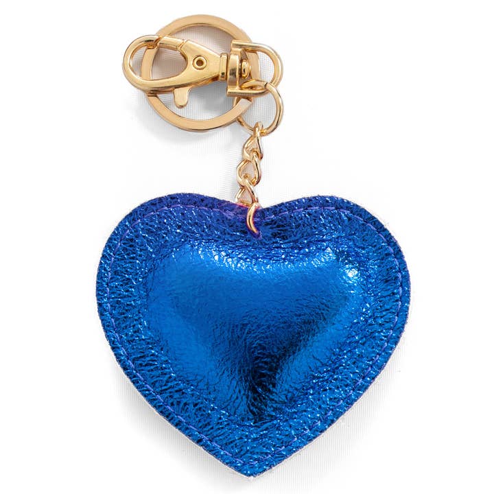 Valentina Italian Leather Love Heart Keyring - Blue Metallic for wholesale by Sarta Pelle