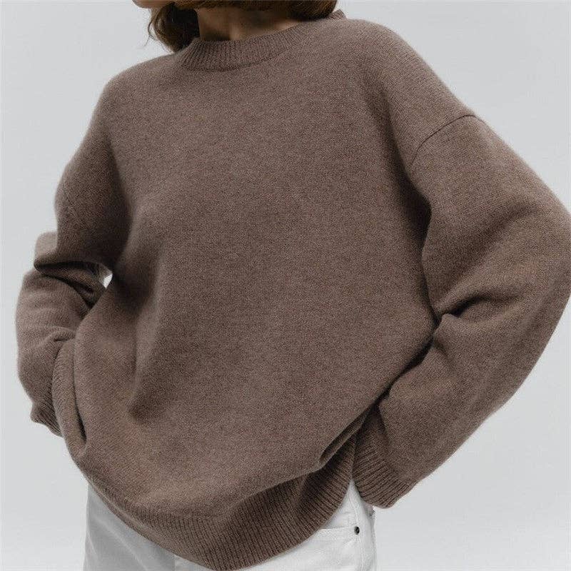 OceanusSwim – wholesale Knitted jumper – Women′s – Round Neck Solid Color Pullover Sweater1