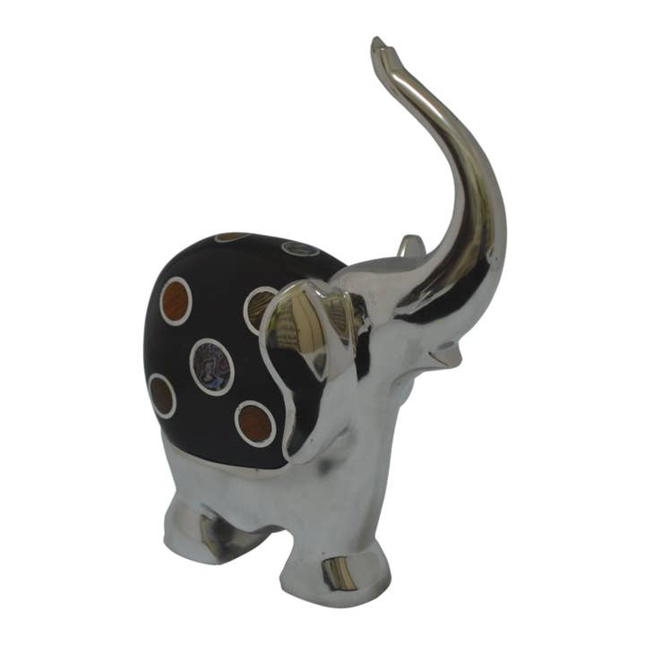 Figura de elefante de aluminio reciclado con inserciones naturales para venta al por mayor de Handcrafted Gift