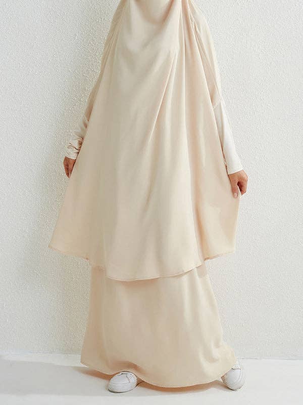 Sheer Trend - Wholesale Top & Skirt Set - Women's - Batwing Sleeves Long Sleeves Muslim Solid Color High Neck Shirts Top + Skirts Bottom Two Pieces Set1