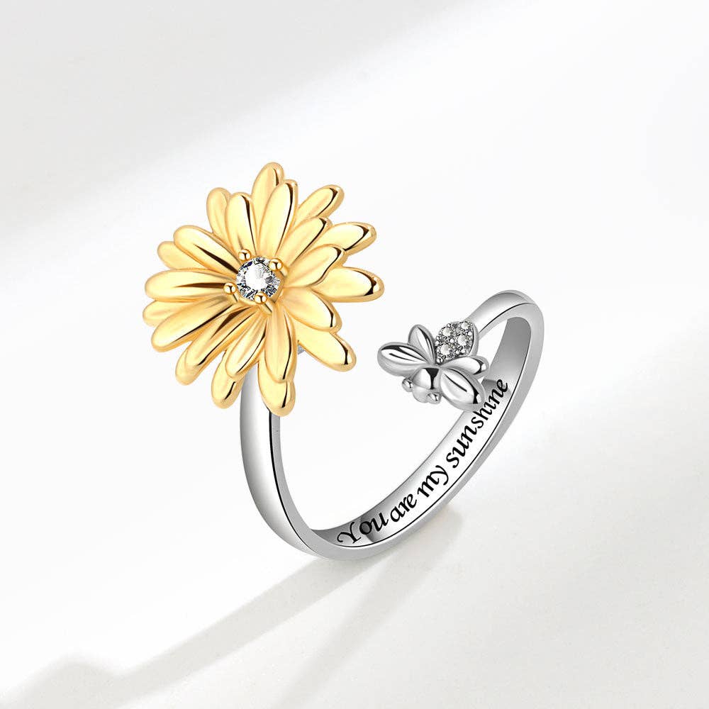 Silber Daisy Flower Bee Anxiety Fidget Spinnerring aus massivem Kupfer für den Großhandel auf Faire3