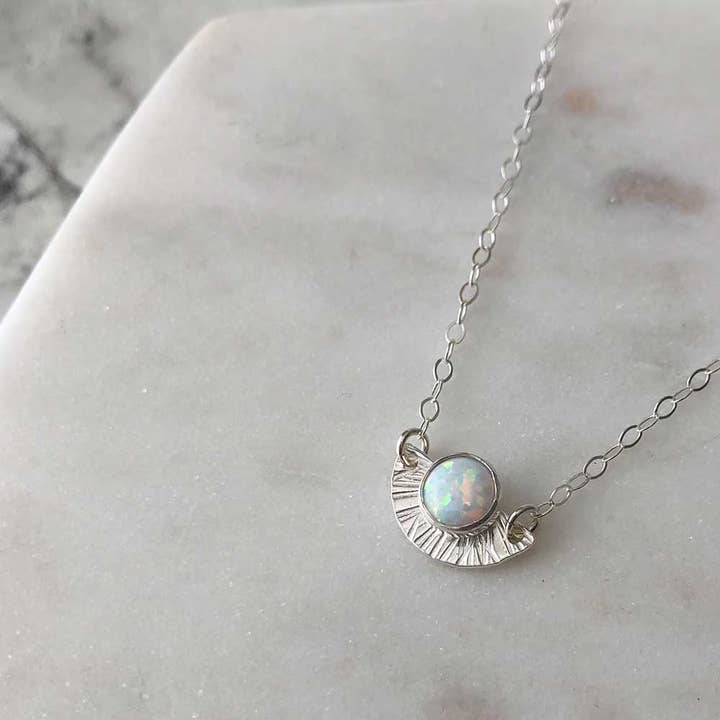 Opal Sunburst Necklace - Sterling Silver for wholesale by Strut Jewelry