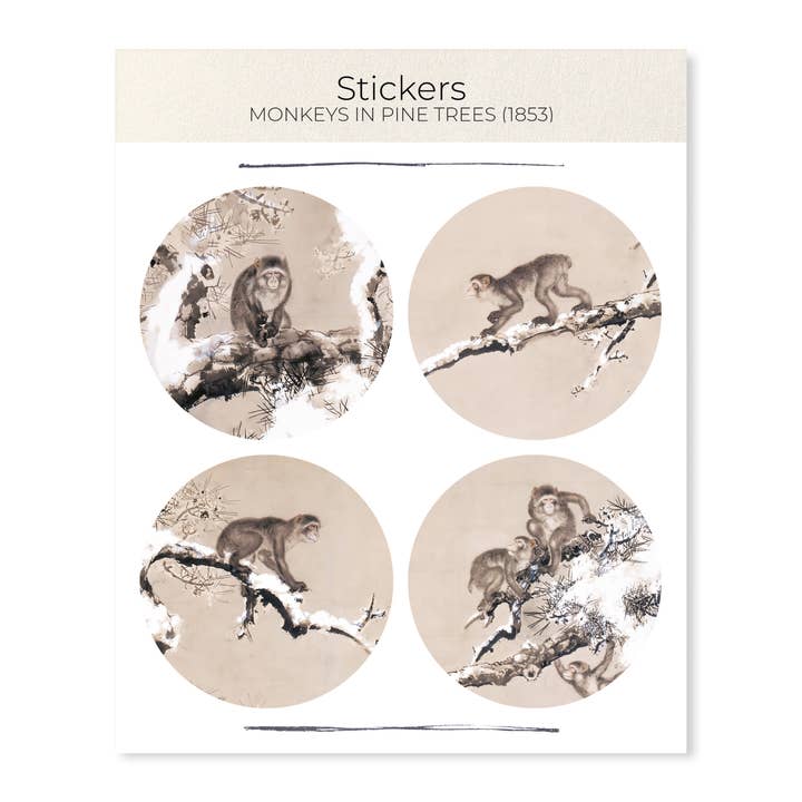 MONKEYS IN PINE TREES (1853): Japanese Sticker Set for wholesale by Ezen Trade