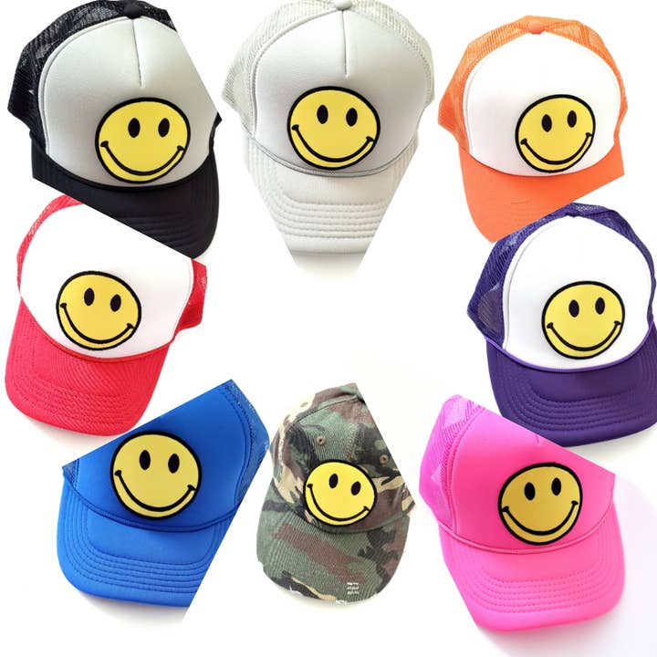 The Candy Collections - Wholesale Trucker Hat - Women's - Smiley Face Patch Vintage Trucker Hat cap unisex camo Fall