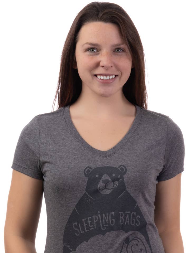 Sleeping Bags are Burritos for Bears | Funny Hiking Hiker Camping Camper Outdoors Women's V-neck Graphic Shirt for wholesale by Ann Arbor Tees