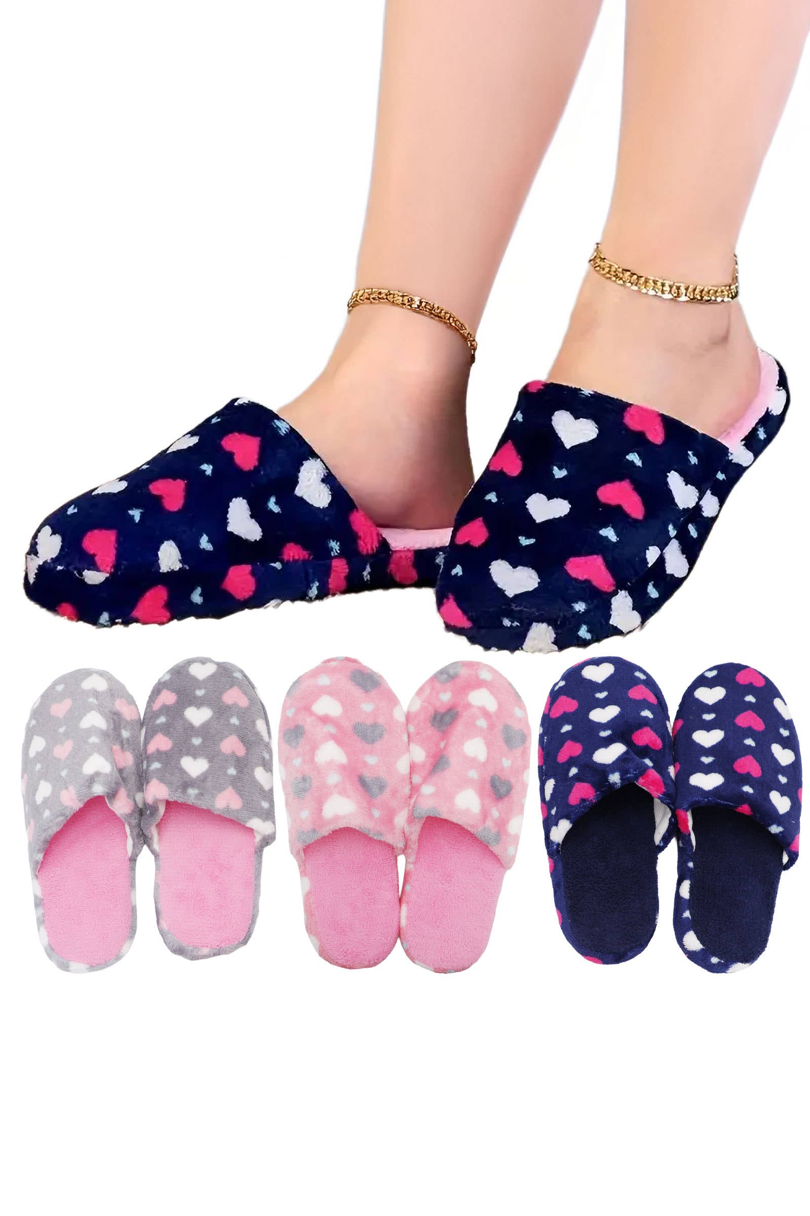 ASSORTI Mules en mousse et polaire à petits cœurs. en vente sur Faire0