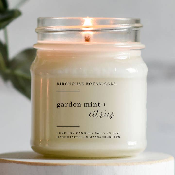 Birchouse Botanicals - Wholesale Jar/Filled Candle - Garden Mint & Citrus 8 oz. Soy Candle - Fresh Candle, Decor