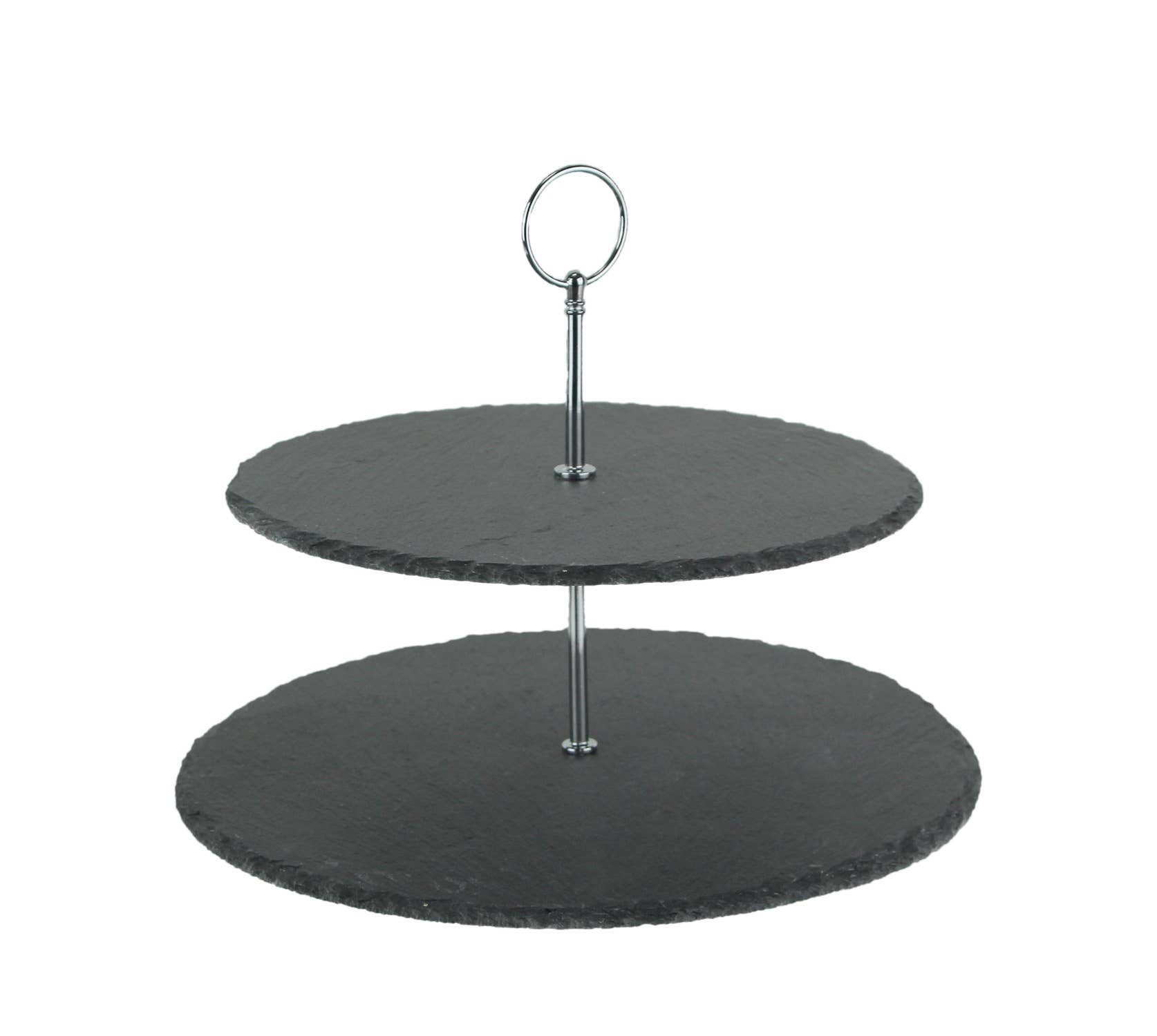 Zeckos - Wholesale Serving tray - Two Tier Round Slate Stone and Metal Serving Tray0
