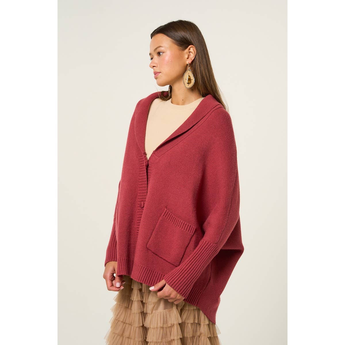 The GREii - Wholesale Cardigan - Women's - Oversized Shawl Collar Sweater Cardigan4
