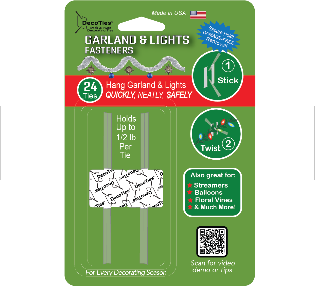 DecoTies - Wholesale Christmas Decoration - DecoTies® Combo Pack (12 Original +12 Heavy-Duty 3lb)1