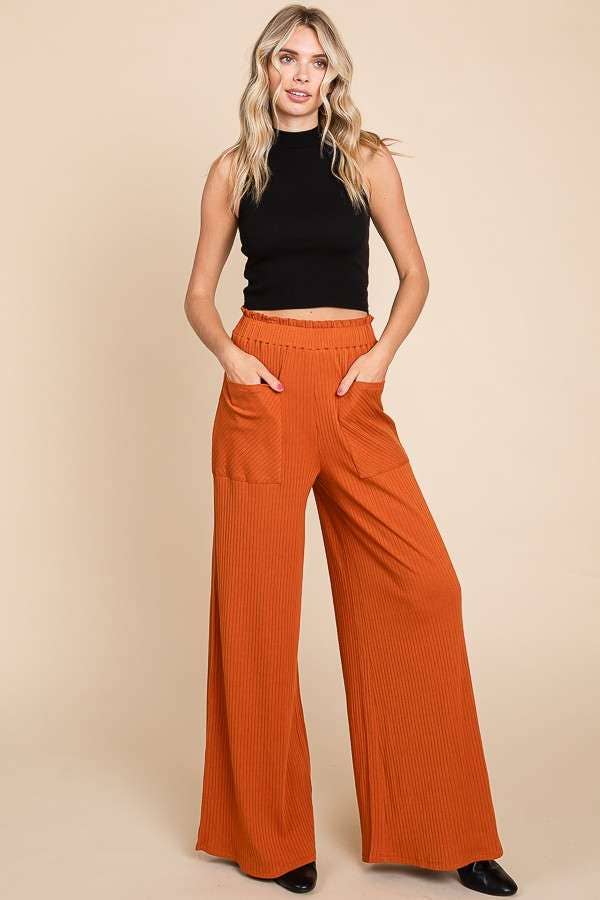 Culture Code - Wholesale Pants - Women's - CRP1797 - RUCHING FRILL WAIST WIDE PANTS12